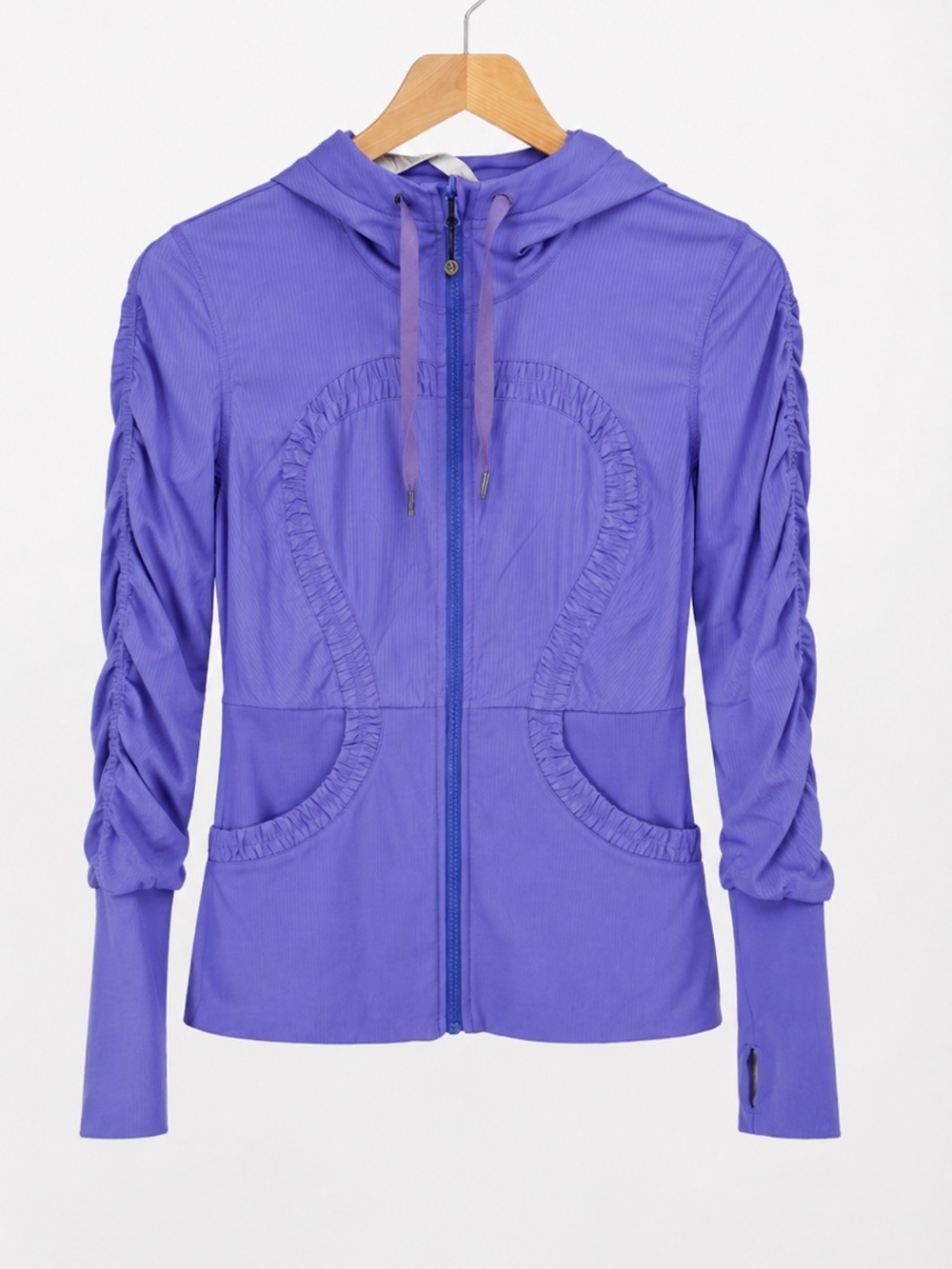 Lululemon dance studio Jacket hooded tight fit thumbholes reversible purple S